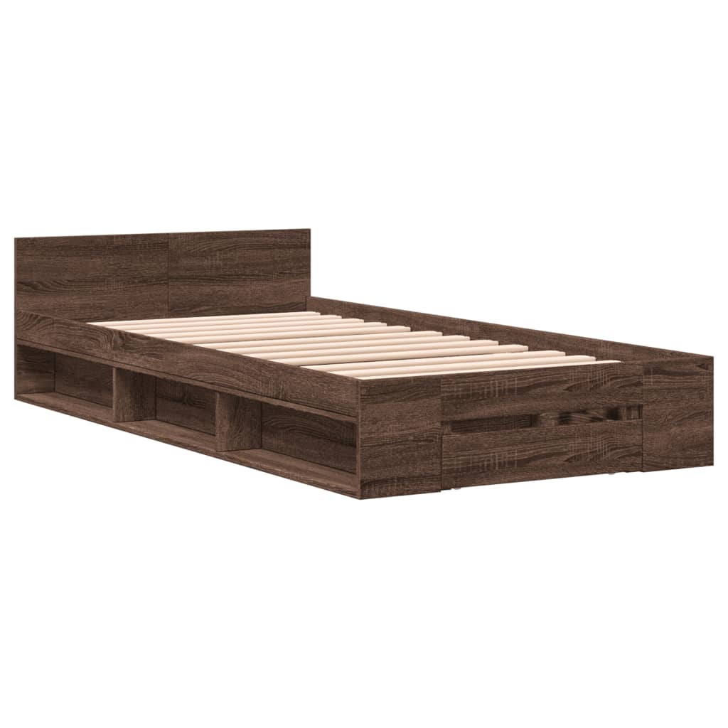 vidaXL Bedframe met lade bewerkt hout bruin eikenkleurig 100x200 cm afbeelding