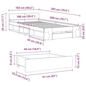 Rám postele se zásuvkou hnědý dub 100 x 200 cm kompozitní dřevo - obrázek 10