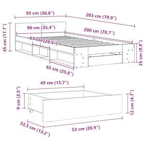 Rám postele se zásuvkou černý 90 x 200 cm kompozitní dřevo - obrázek 10
