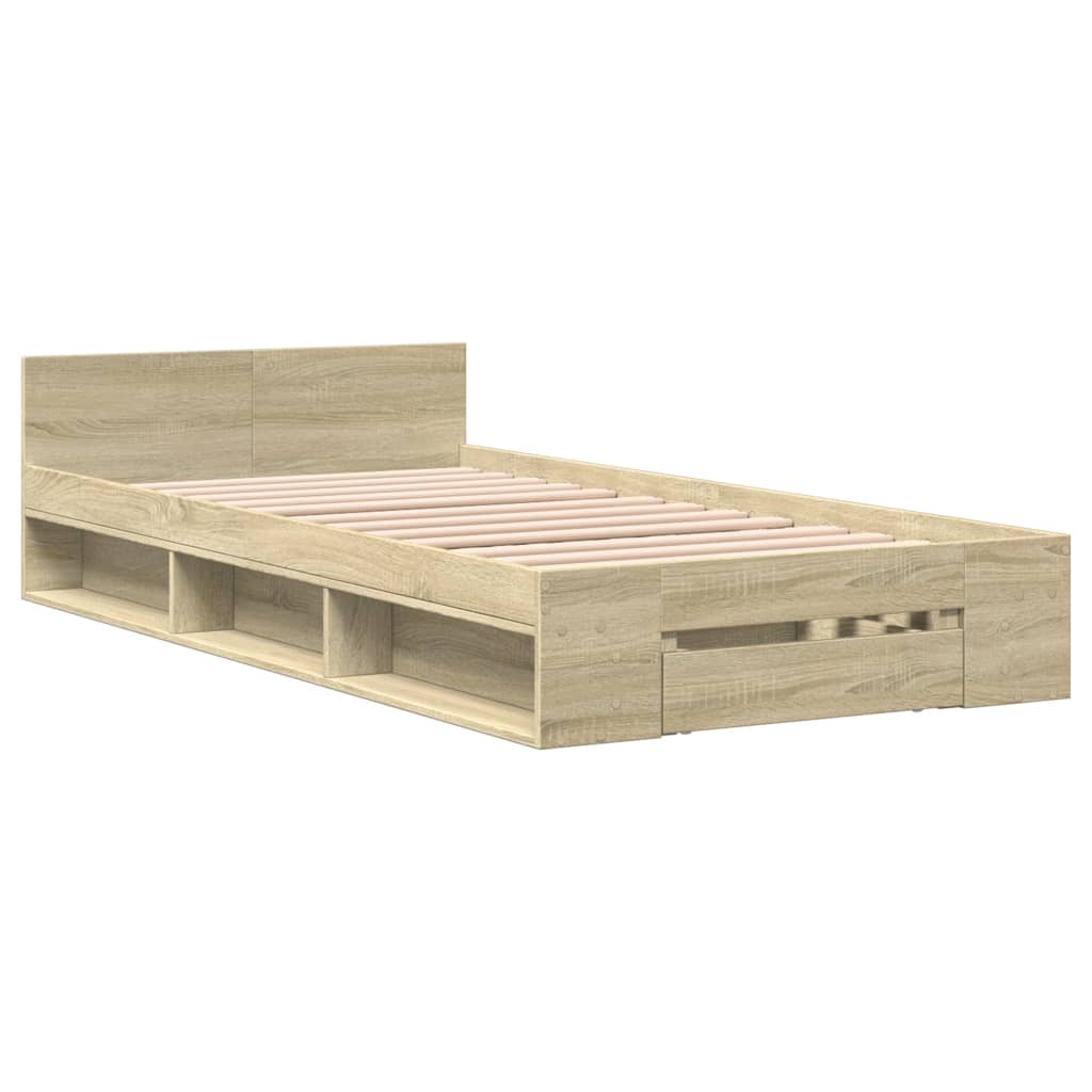 vidaXL Bedframe met lade bewerkt hout sonoma eikenkleurig 90x200 cm afbeelding