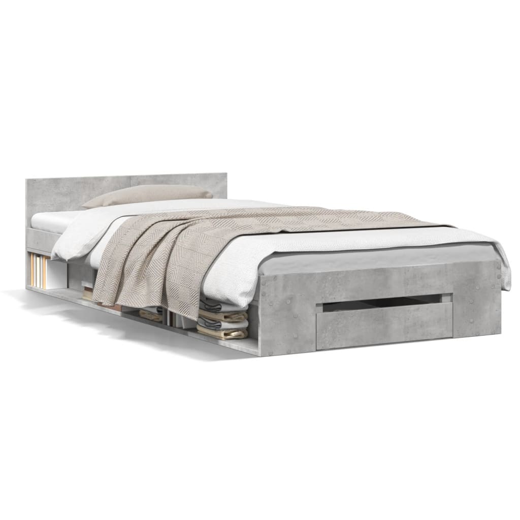 vidaXL Bedframe met lade bewerkt hout betongrijs 90x200 cm grijs, foto 3