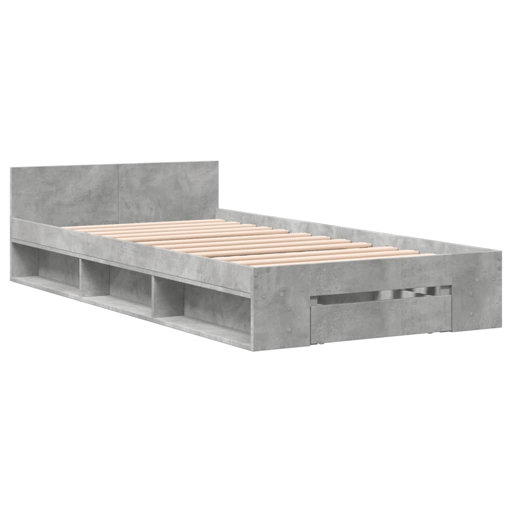 vidaXL Bedframe met lade bewerkt hout betongrijs 90x200 cm afbeelding