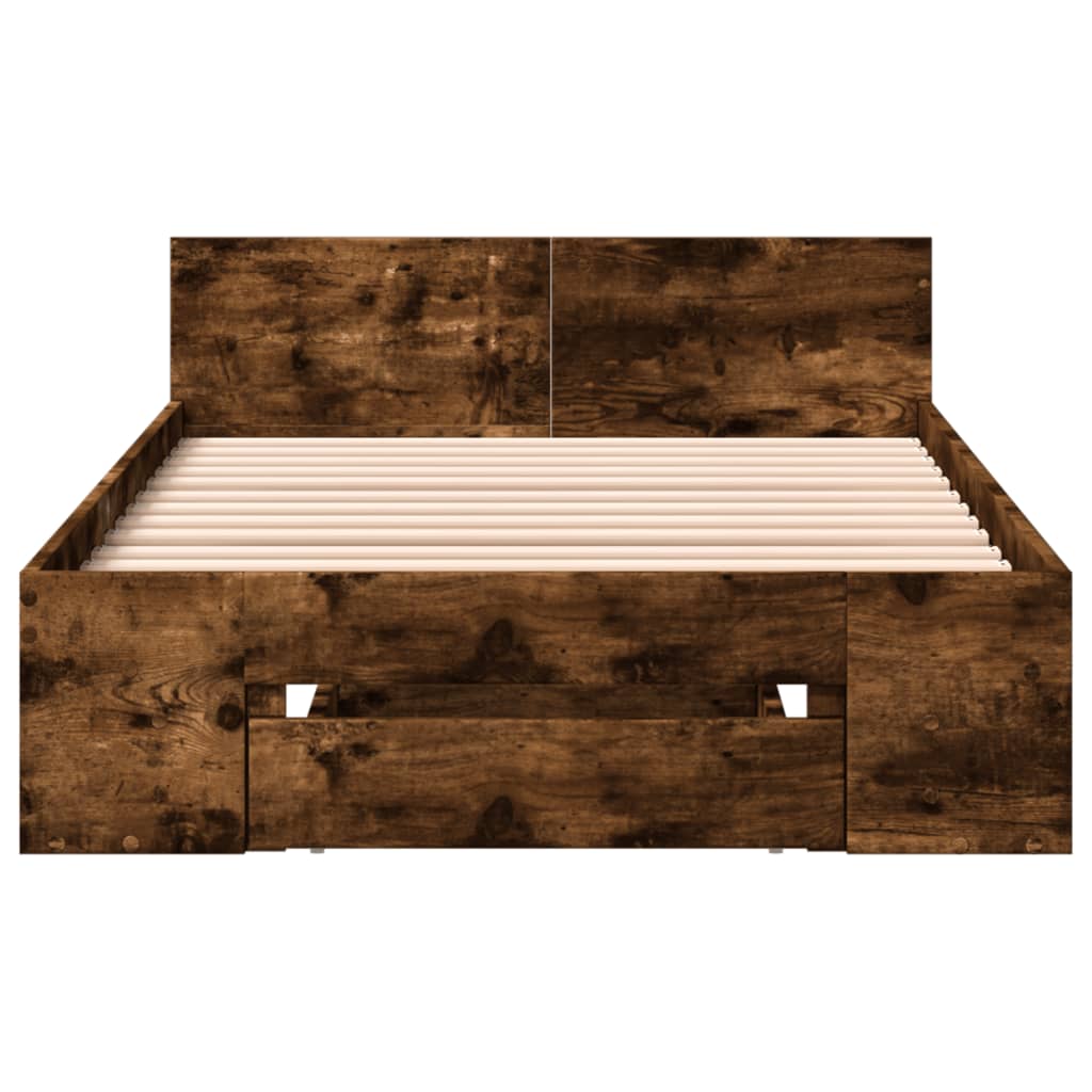 vidaXL Bedframe met lade bewerkt hout gerookt eikenkleurig 90x200 cm, foto 4