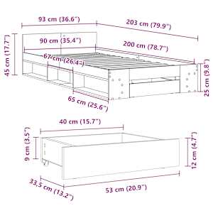 Rám postele se zásuvkou kouřový dub 90x200 cm kompozitní dřevo - obrázek 10