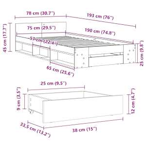 Rám postele se zásuvkou černý 75 x 190 cm kompozitní dřevo - obrázek 10