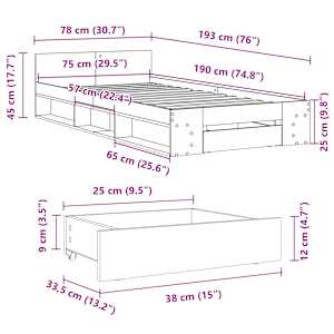 Rám postele se zásuvkou dub sonoma 75 x 190 cm kompozitní dřevo - obrázek 10