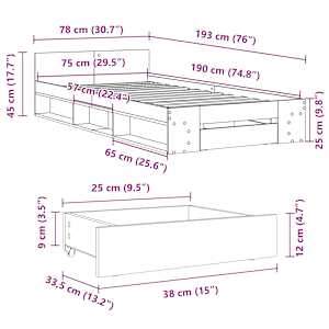 Rám postele se zásuvkou betonově šedý 75x190cm kompozitní dřevo - obrázek 10