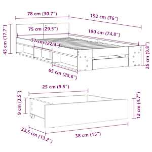 Rám postele se zásuvkou hnědý dub 75 x 190 cm kompozitní dřevo - obrázek 10