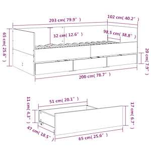 Válenda se zásuvkami bez matrace kouřový dub 100 x 200 cm - obrázek 10