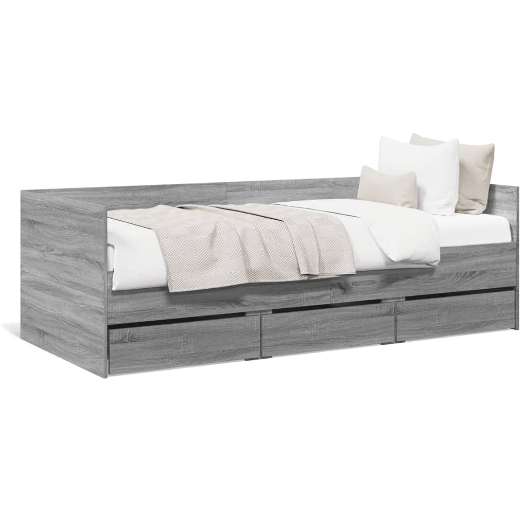 vidaXL daybed med skuffer 100x200 cm konstrueret træ grå sonoma-eg