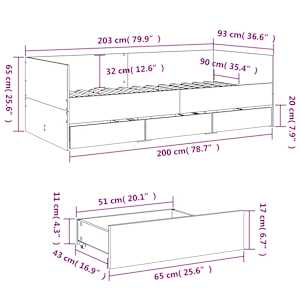 Válenda se zásuvkami bez matrace bílá 90 x 200 cm - obrázek 10