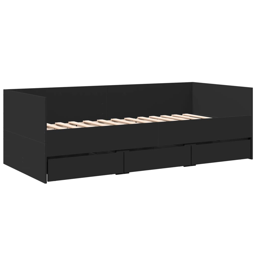 vidaXL Vuodesohva laatikoilla ei patjaa musta 90x190 cm