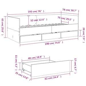 Válenda se zásuvkami bez matrace dub sonoma 75 x 190 cm - obrázek 10