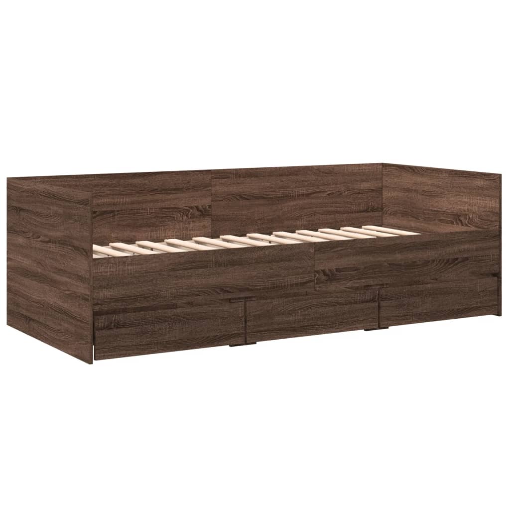 vidaXL Slaapbank met lades zonder matras 75x190 cm bruin eikenkleurig afbeelding