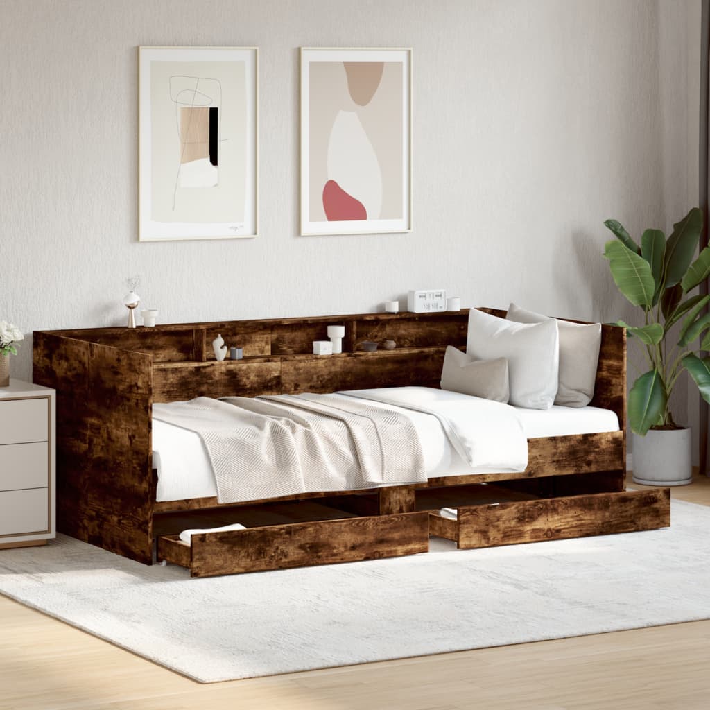 vidaXL Tagesbett mit Schubladen ohne Matratze Räuchereiche 100x200 cm