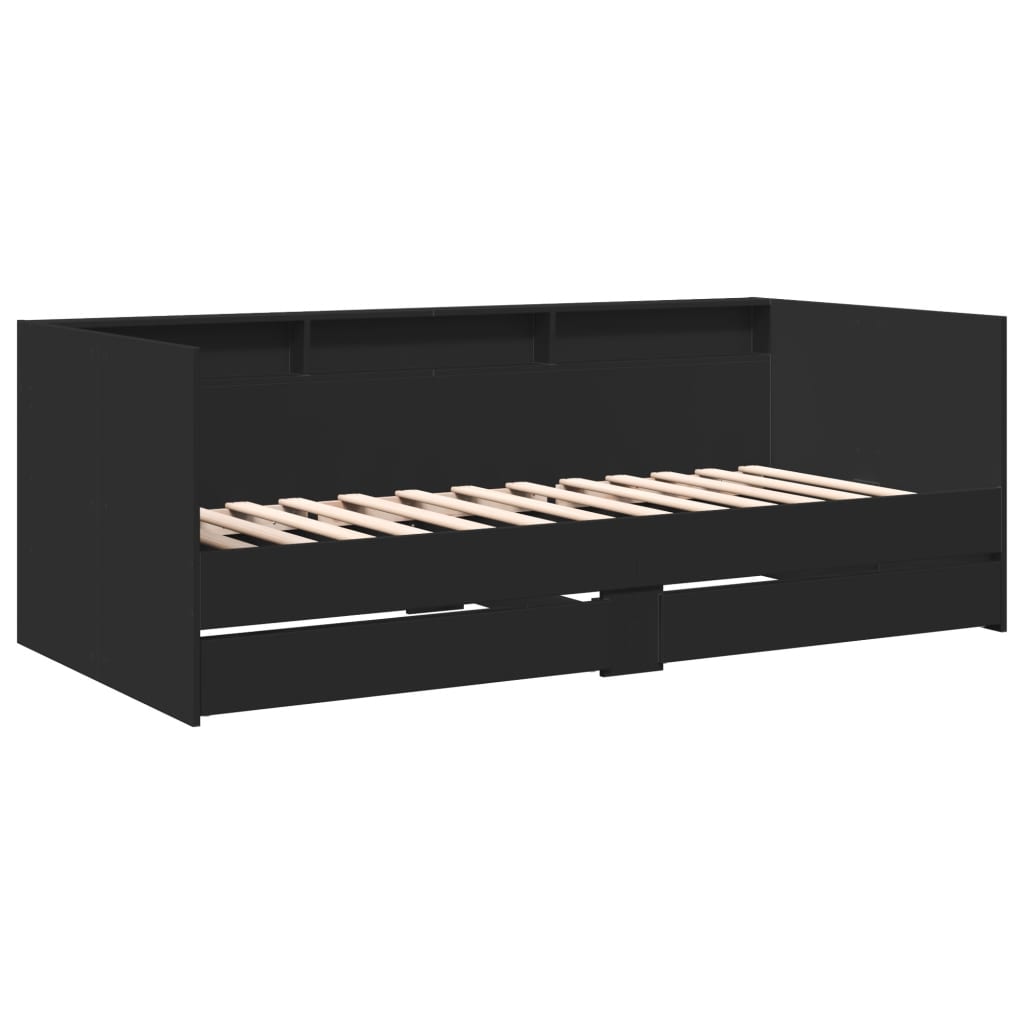 vidaXL Vuodesohva laatikoilla ei patjaa musta 90x200 cm