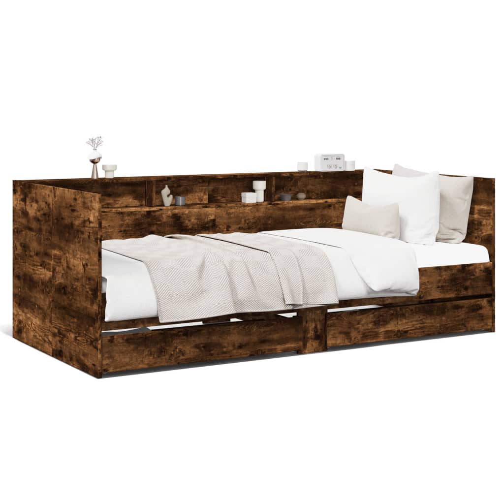 vidaXL Válenda se zásuvkami bez matrace kouřový dub 90 x 200 cm