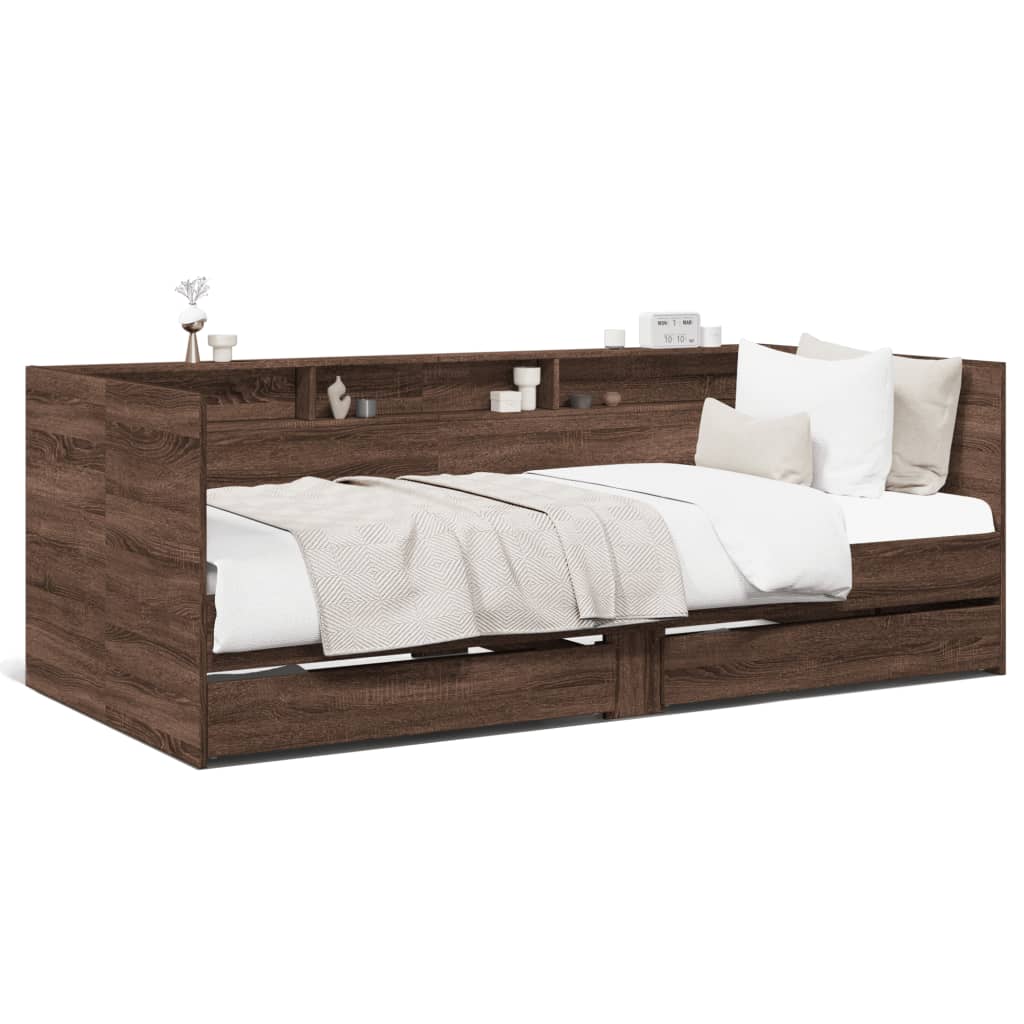 vidaXL Dnevni krevet s ladicama bez madraca smeđa hrasta 90x200 cm-image-3280852