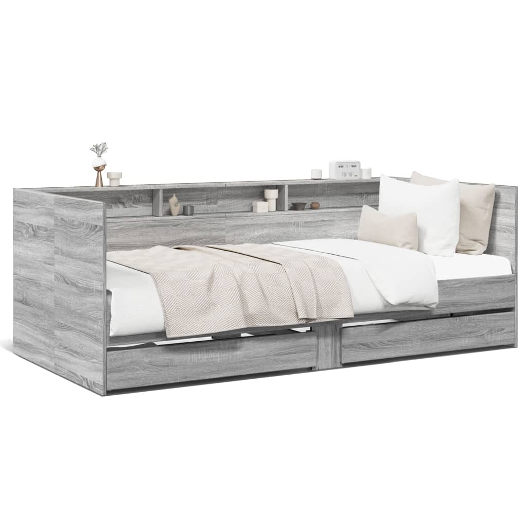 vidaXL Slaapbank met lades zonder matras 90x190 cm grijs sonoma eiken, foto 3