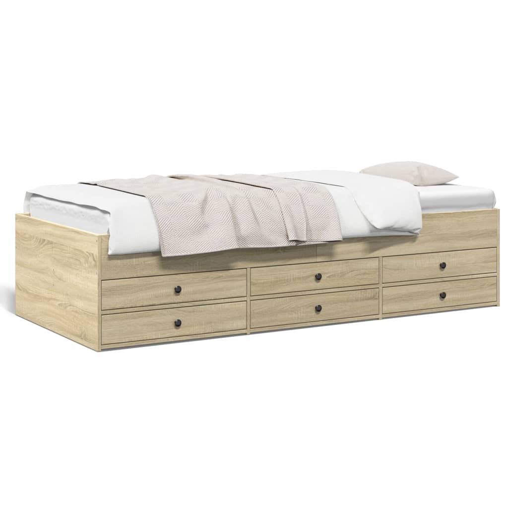 vidaXL Slaapbank met lades zonder matras 100x200cm sonoma eikenkleurig, foto 3