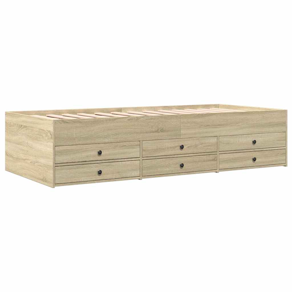 vidaXL Slaapbank met lades zonder matras 100x200cm sonoma eikenkleurig, foto 2