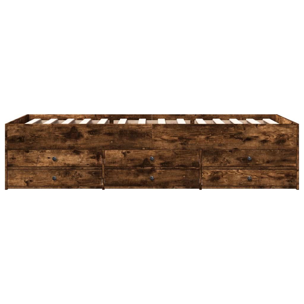 vidaXL Slaapbank met lades zonder matras 100x200 cm gerookt eikenkleur, foto 4
