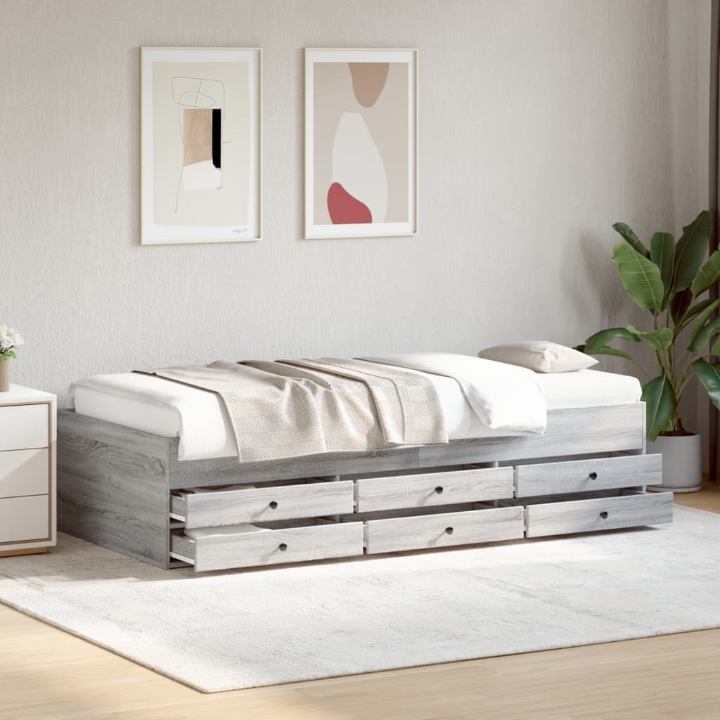 vidaXL Tagesbett mit Schubladen ohne Matratze Grau Sonoma 90x200 cm