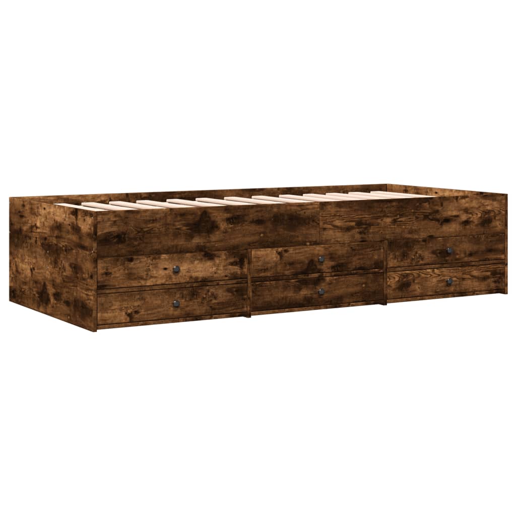 vidaXL Slaapbank met lades zonder matras 75x190 cm gerookt eikenkleur afbeelding