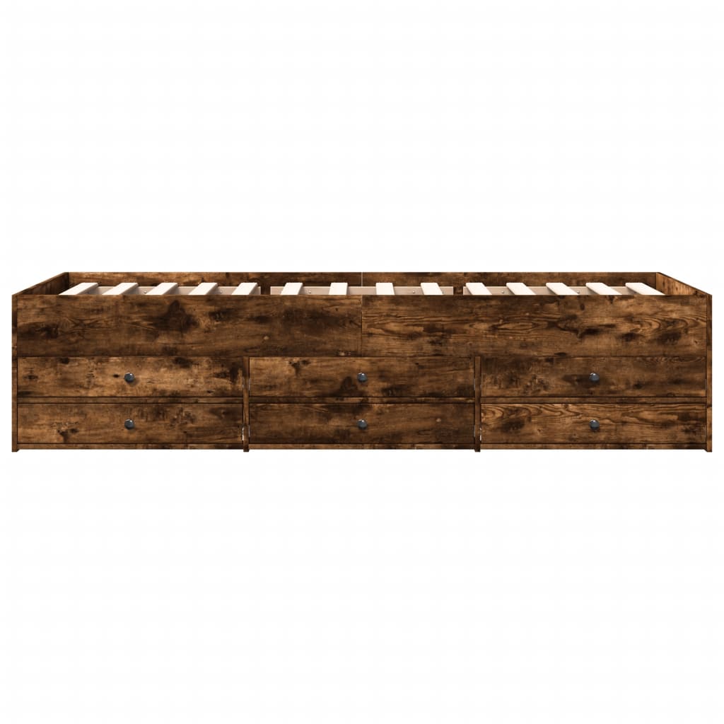 vidaXL Slaapbank met lades zonder matras 75x190 cm gerookt eikenkleur, foto 4