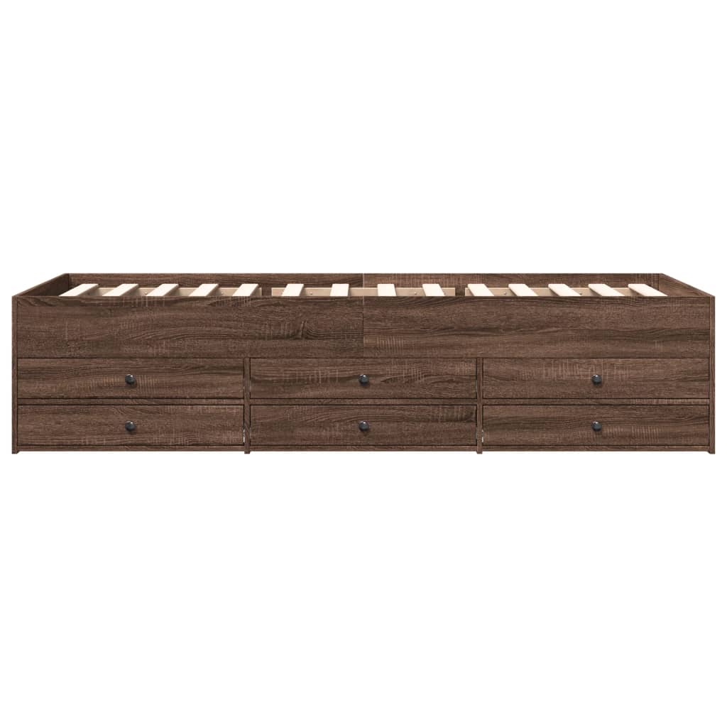vidaXL Slaapbank met lades zonder matras 75x190 cm bruin eikenkleurig, foto 4