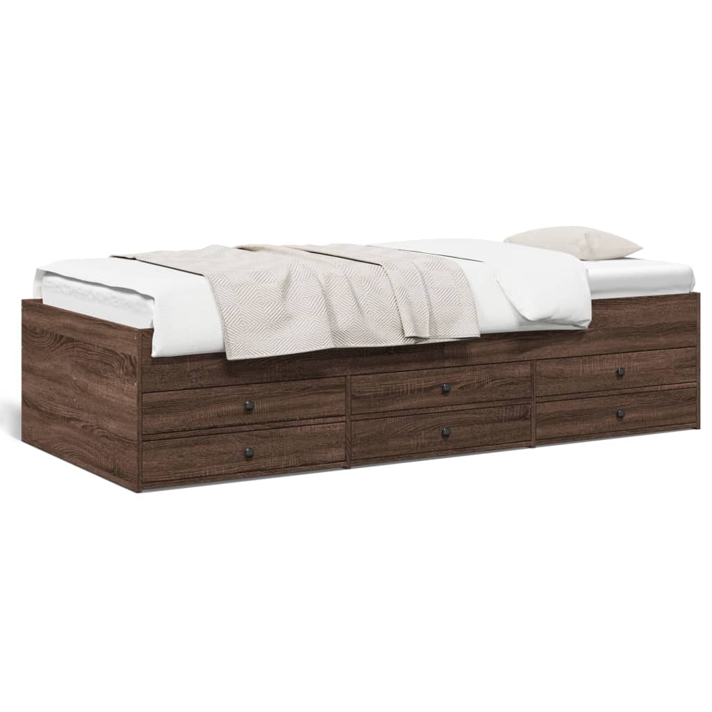 vidaXL Cadru de pat cu sertare, stejar maro, 75x190 cm, lemn prelucrat