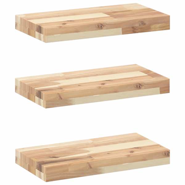 vidaXL ujuvad riiulid 3 tk 60 x 20 x 4 cm t&ouml;&ouml;tlemata t&auml;ispuidust akaatsia