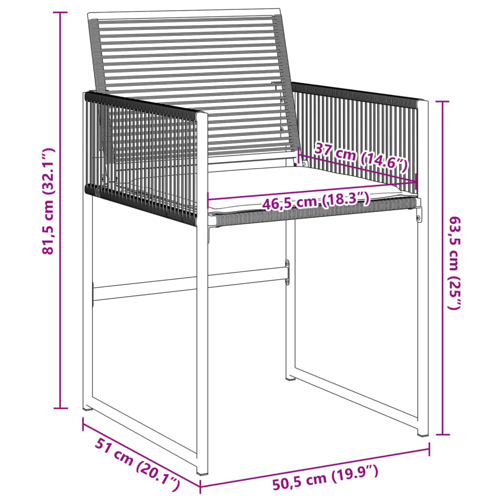 imagem de vidaXL Cadeiras de jardim com almofadões 4 pcs vime PE preto11