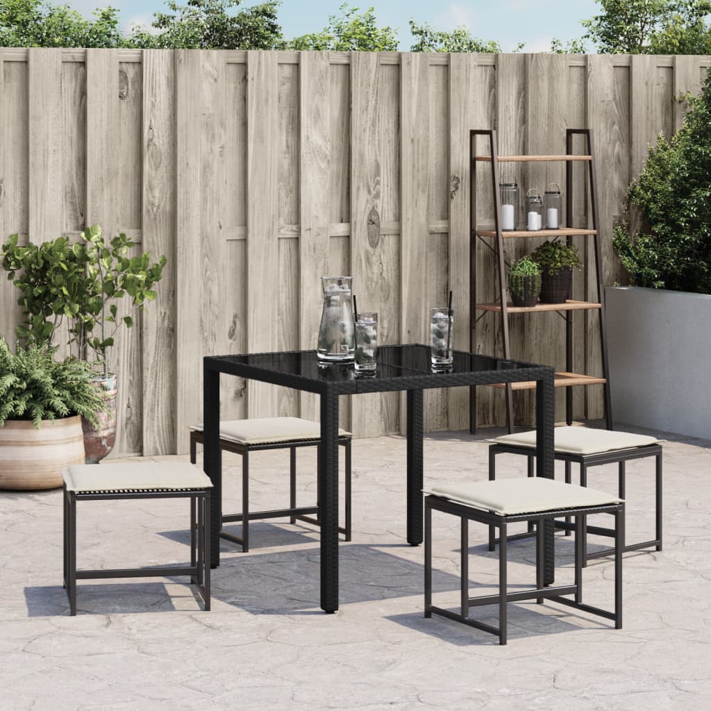 vidaXL Tuinkrukken met kussens 4 st poly rattan zwart afbeelding