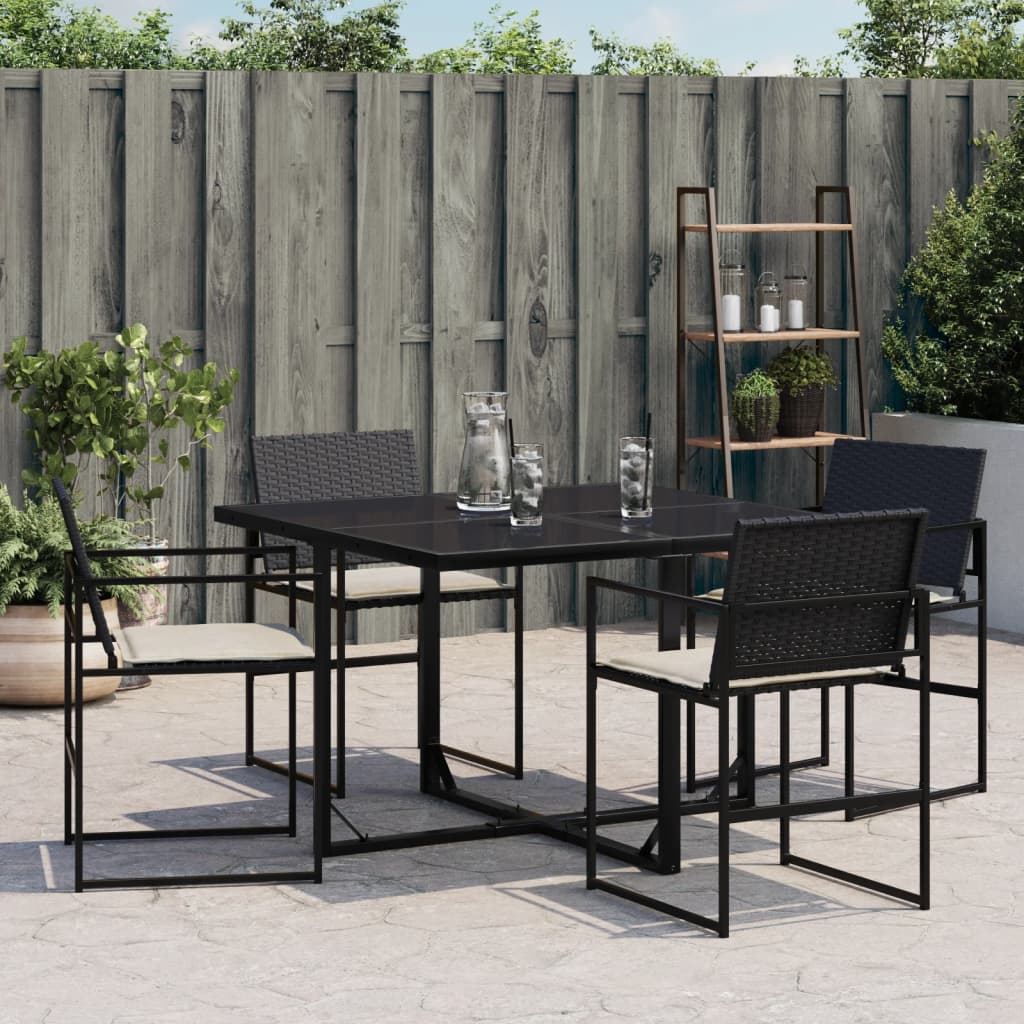 vidaXL Tuinstoelen 4 st met kussens poly rattan zwart, foto 2
