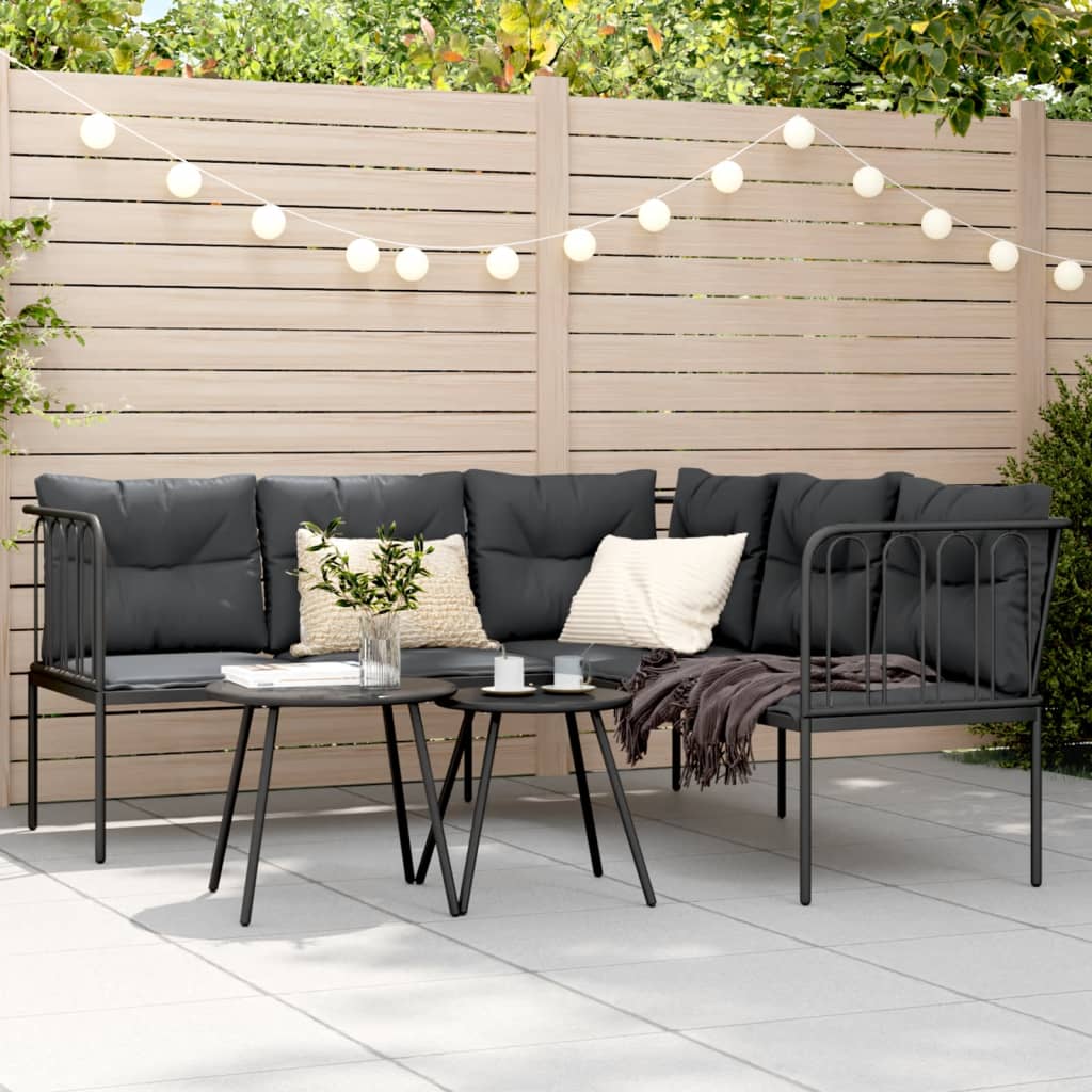 vidaXL Gartensofa in L-Form mit Kissen Schwarz Stahl und Textilene