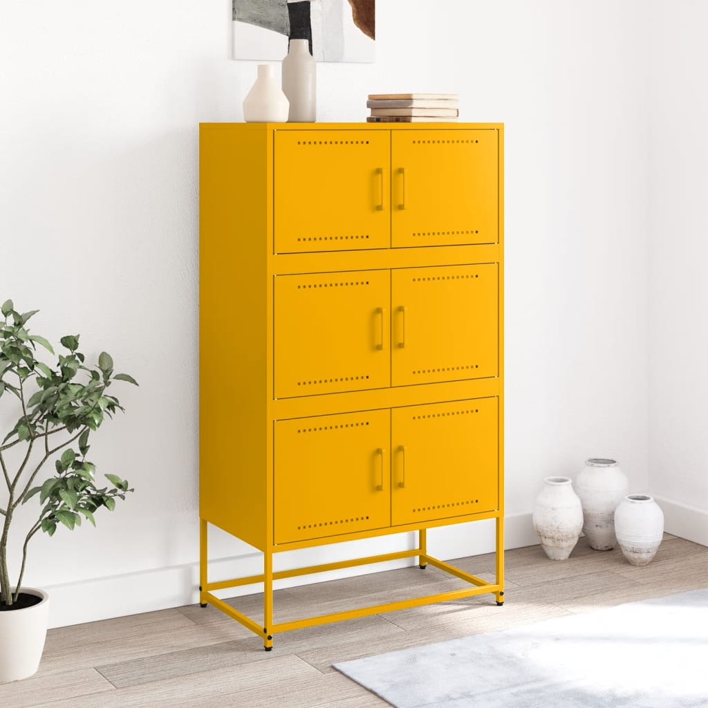 vidaXL Dressoir 68,5x38,5x123,5 cm staal mosterdgeel afbeelding