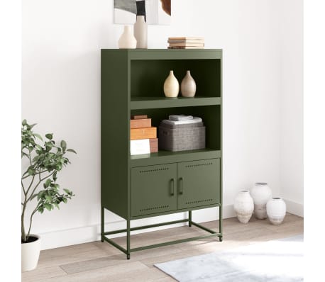 vidaXL Hoge kast 68,5x38,5x123,5 cm staal olijfgroen