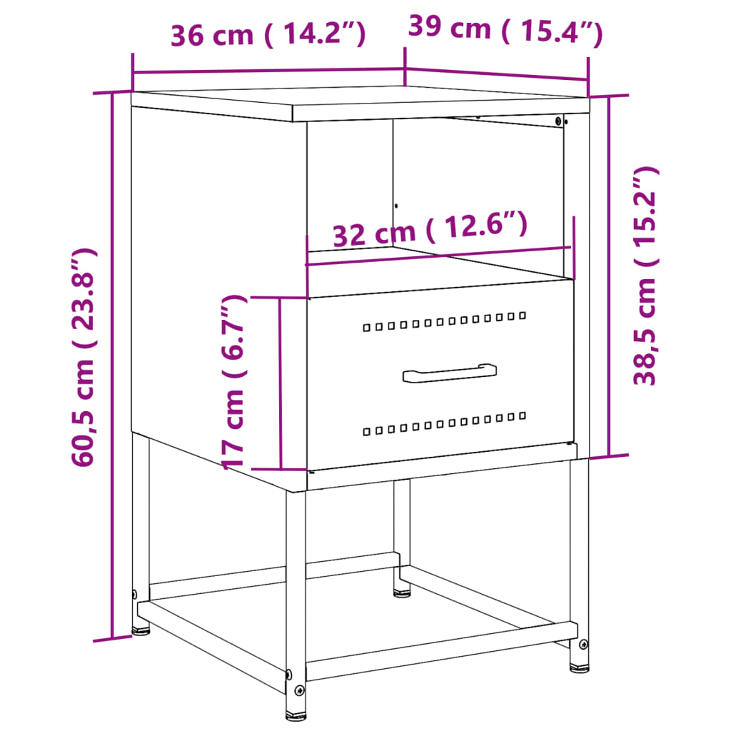 Szafka nocna, antracytowa, 36x39x60,5 cm, stal