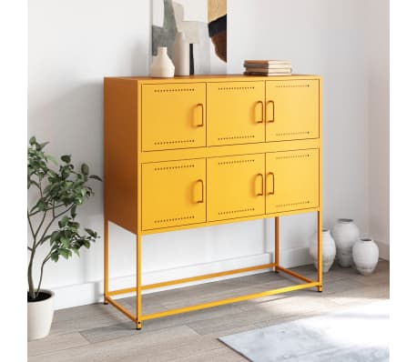 vidaXL Credenza Giallo Senape 100,5x39x107 cm in Acciaio, Giallo vidaXL Credenza Giallo Senape 100,5x39x107 cm in Acciaio