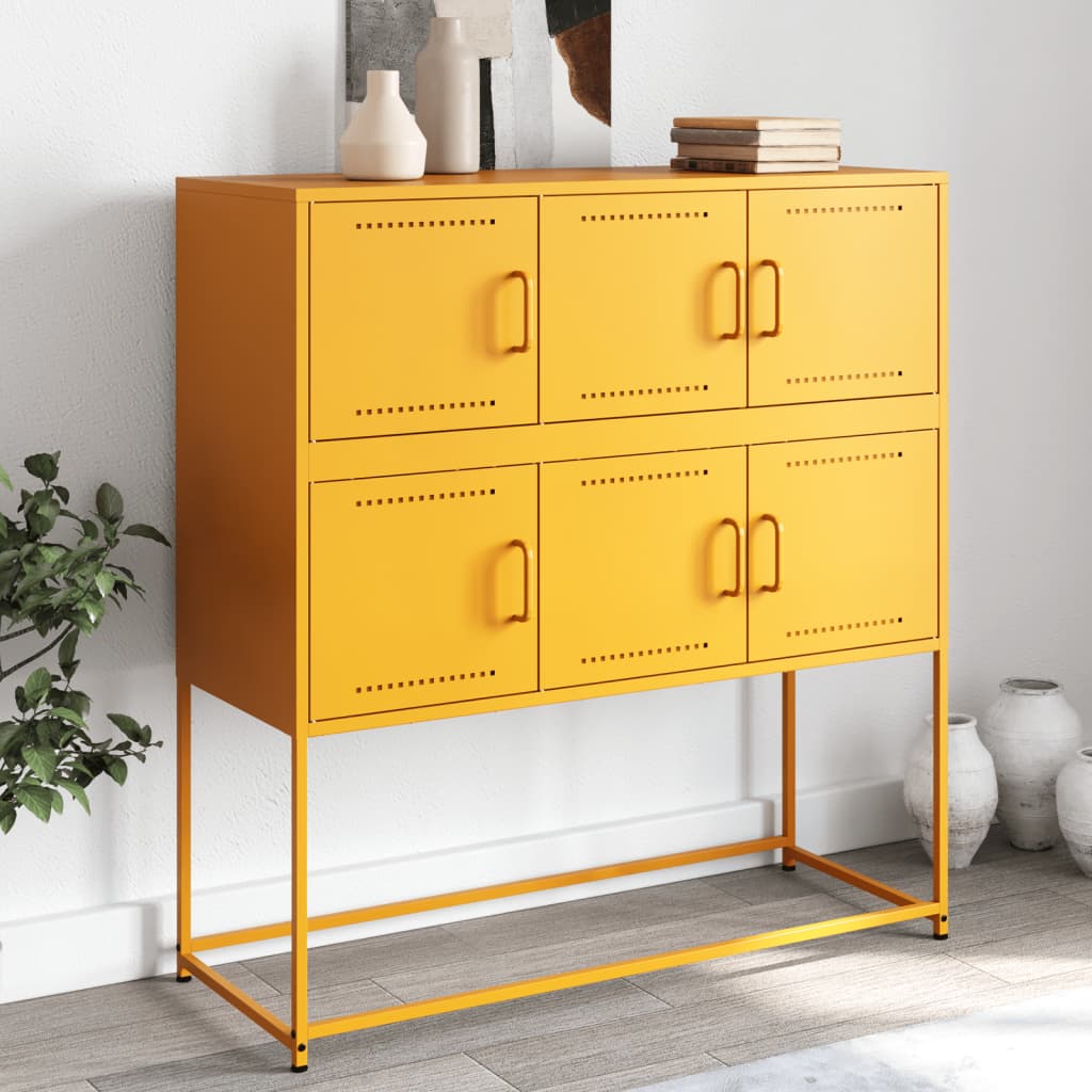 vidaXL Sideboard Senfgelb 100,5x39x107 cm Stahl