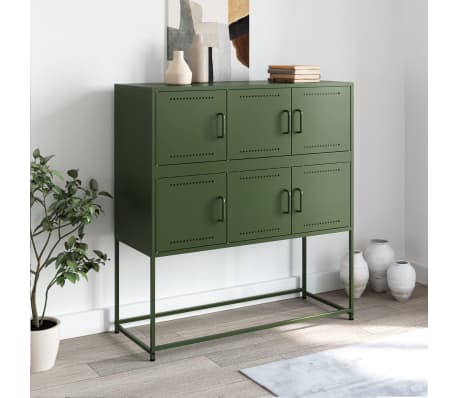 vidaXL Dressoir 100,5x39x107 cm staal olijfgroen