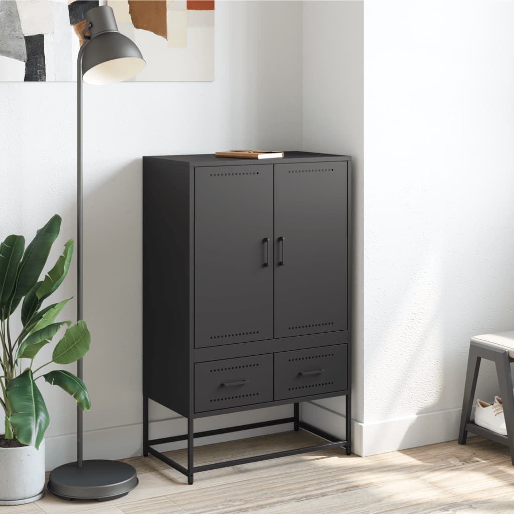 vidaXL Hoge kast 68x39x111,5 cm staal zwart afbeelding