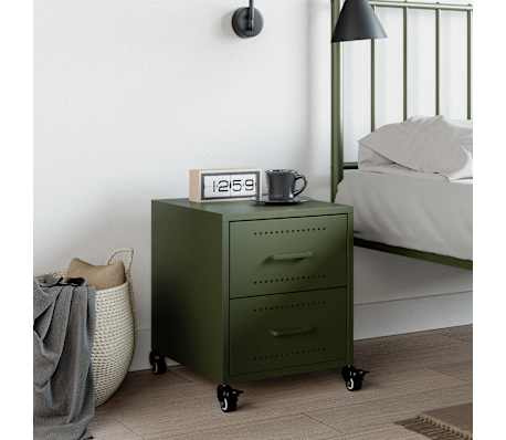 vidaXL Table de chevet vert olive 36x39x43,5 cm acier