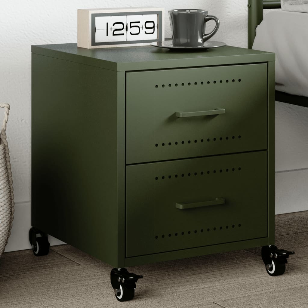 Photos - Storage Сabinet VidaXL Bedside Cabinet Olive Green 36x39x43.5 cm Steel 