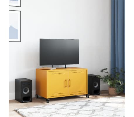 vidaXL Meuble TV jaune moutarde 68x39x43,5 cm acier