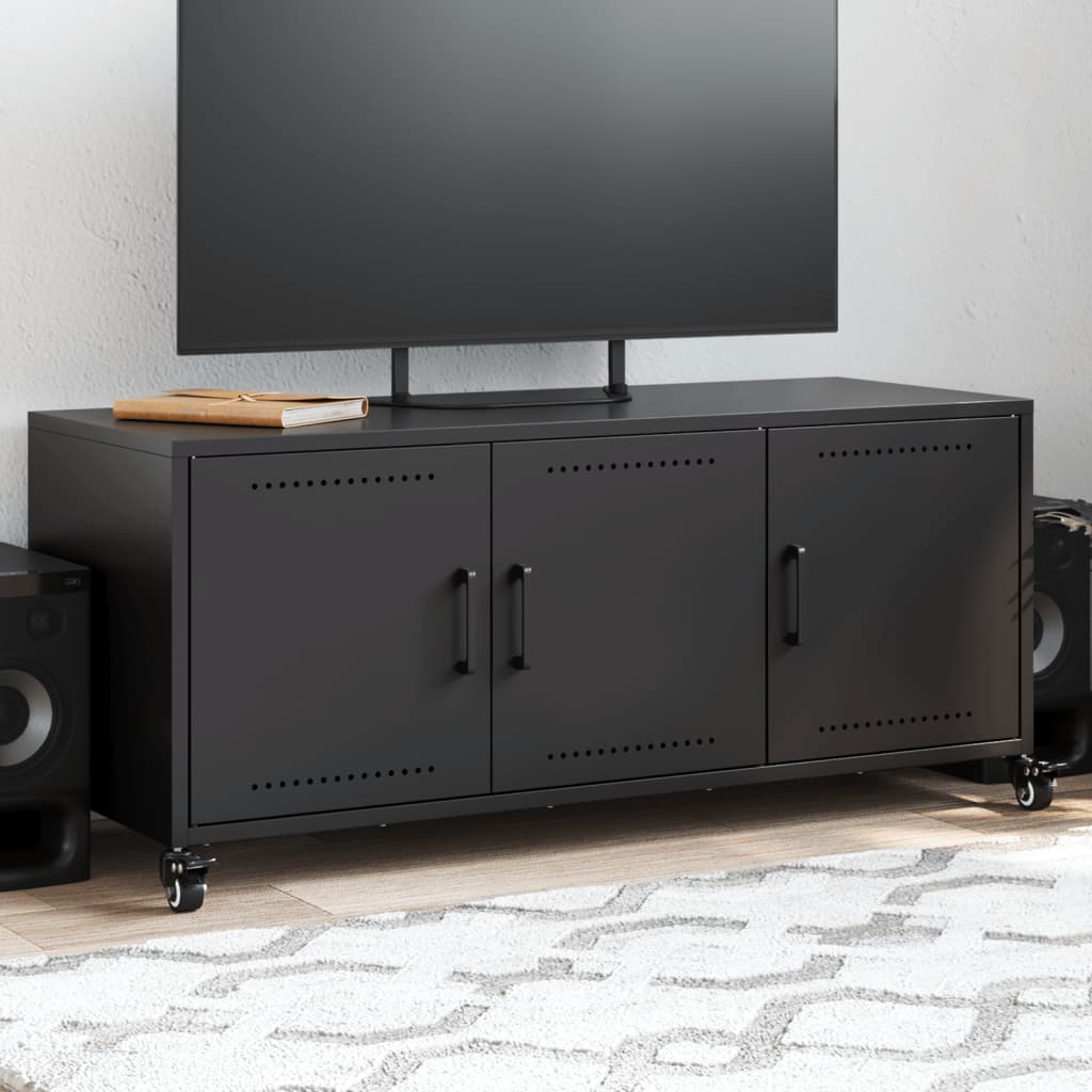 vidaXL Dulap TV, negru, 100,5x39x43,5 cm, oțel laminat la rece
