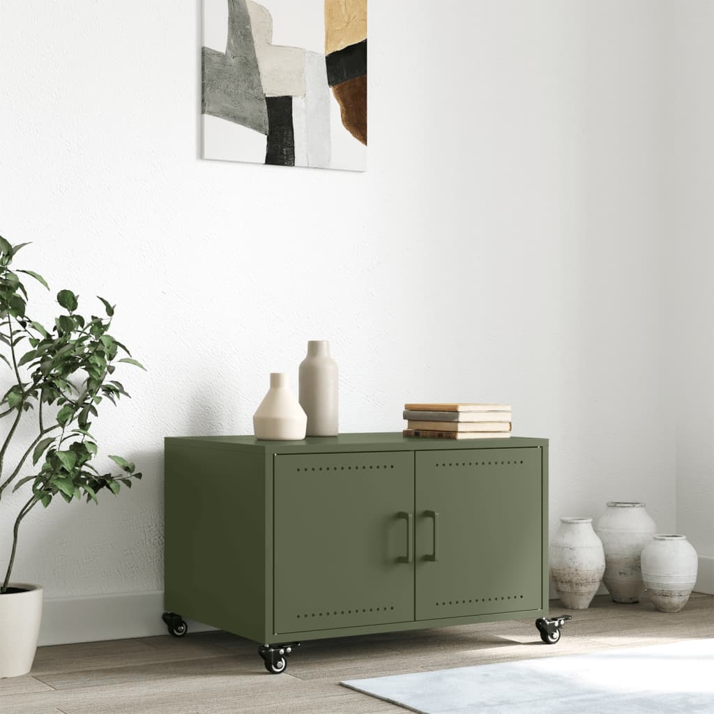 vidaXL Salontafel 68x50x43,5 cm staal olijfgroen afbeelding