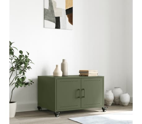 vidaXL Mesa de centro acero verde oliva 68x50x43,5 cm