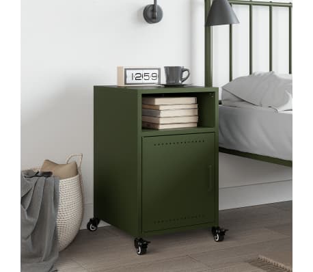 vidaXL Table de chevet vert olive 36x39x59 cm acier
